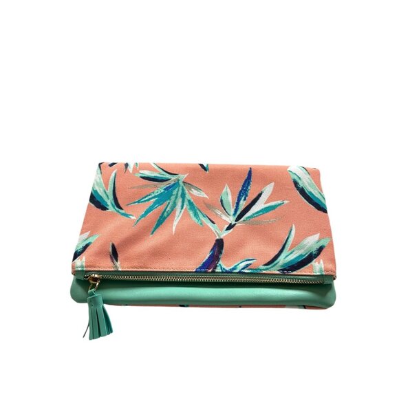 Rachel Pally Reversible Floral Clutch Pink/Green Boho Coastal Vacation Tropical - Picture 1 of 11